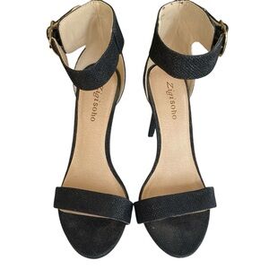 ZIGI SOHO High Heels Ankle Strap Open Toe Black Sparkle Women Size 8